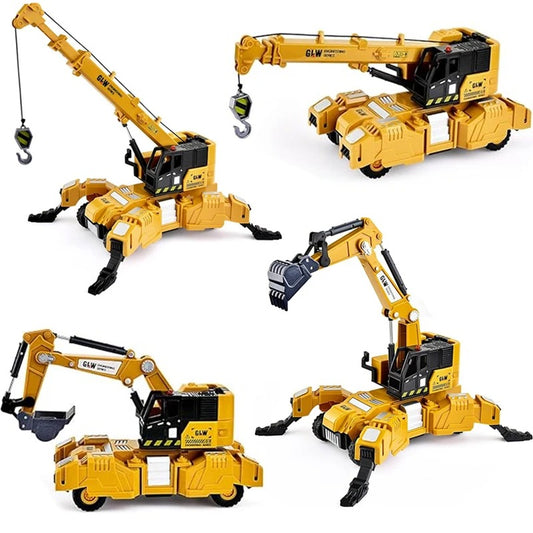 1:40 4-Style Four-Legged Truck Transforming Engineering Vehicles: Construction Alloy Crane & Excavator Toys for Boys - Gift