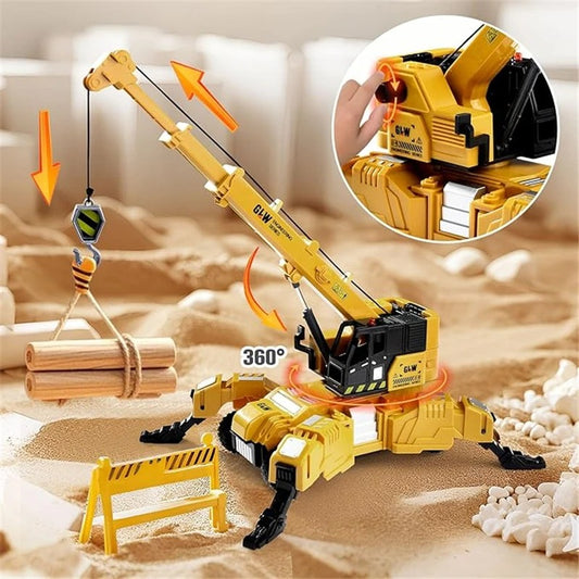 1:40 4-Style Four-Legged Truck Transforming Engineering Vehicles: Construction Alloy Crane & Excavator Toys for Boys - Gift